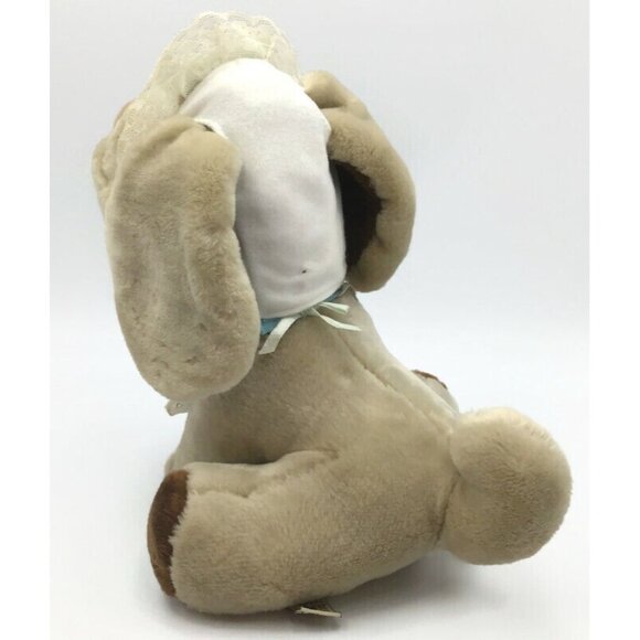 Ganz Bros 10" Wrinkles the Dog Plush Tan Brown Sitting w/ Bonnet Bib Collar 1981 - Picture 7 of 11